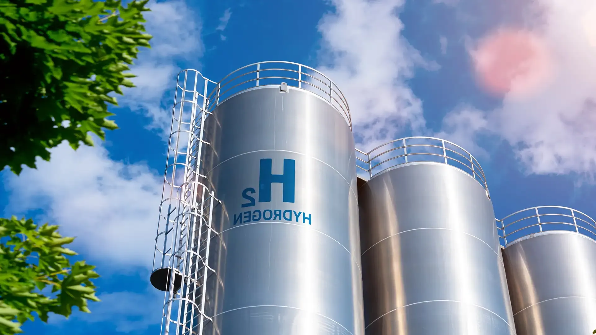 Green Hydrogen silos next to greenery